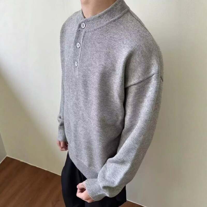 cleanfit浅灰色亨利领毛衣秋冬季