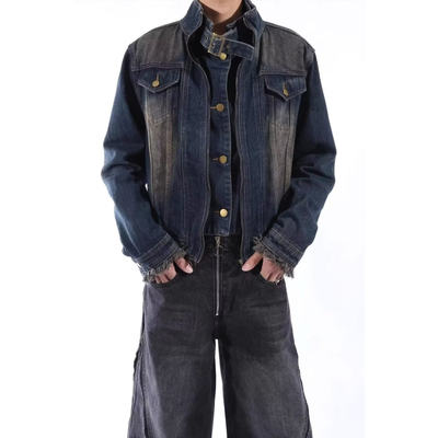 水洗做旧设计感短款牛仔夹克