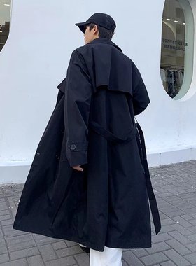 春秋款黑色风衣男2023新款中长款男士外套翻领潮流大衣韩版英伦风