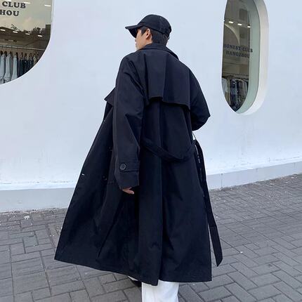 春秋款黑色风衣男2023新款中长款男士外套翻领潮流大衣韩版英伦风