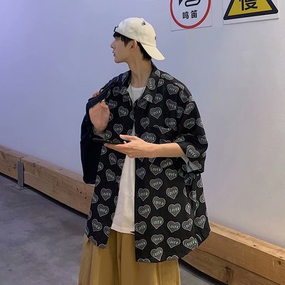 痞帅短袖衬衫男港风余庆伟同款大码冰丝夏季夏威夷花衬衣薄款外套