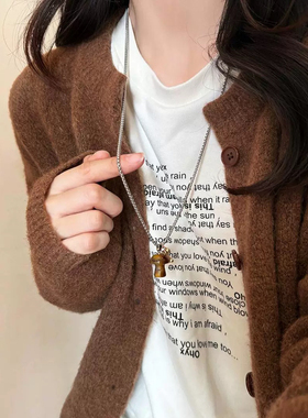 少女CEO【水晶蘑菇】长款项链小众设计感简约锁骨链毛衣链美拉德