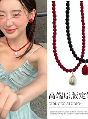 少女CEO韩国bornet同款平替珍珠吊坠项链女小众复古高级感锁骨链