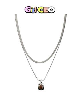 少女CEO美拉德双层虎眼石项链女小众轻奢ins高级感双层锁骨链饰品