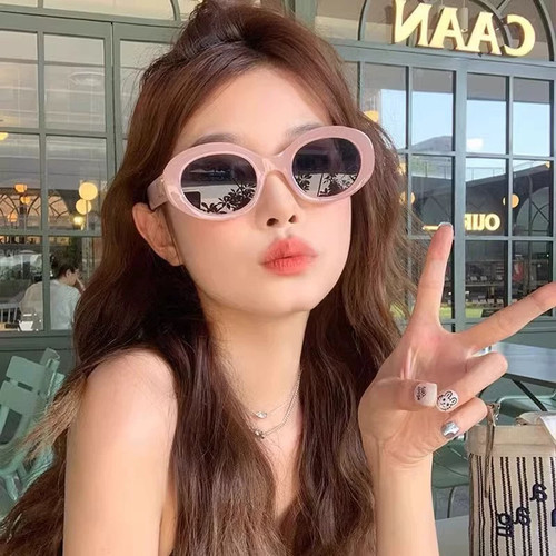 少女CEO复古粉色椭圆墨镜修饰脸型女高级太阳眼镜旅游拍照墨镜