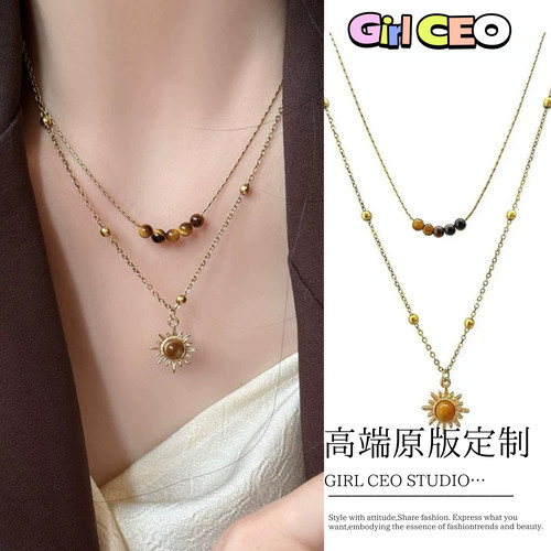 少女CEO | GIRLCEO太阳花虎眼石项链叠戴锁骨链复古百搭气质