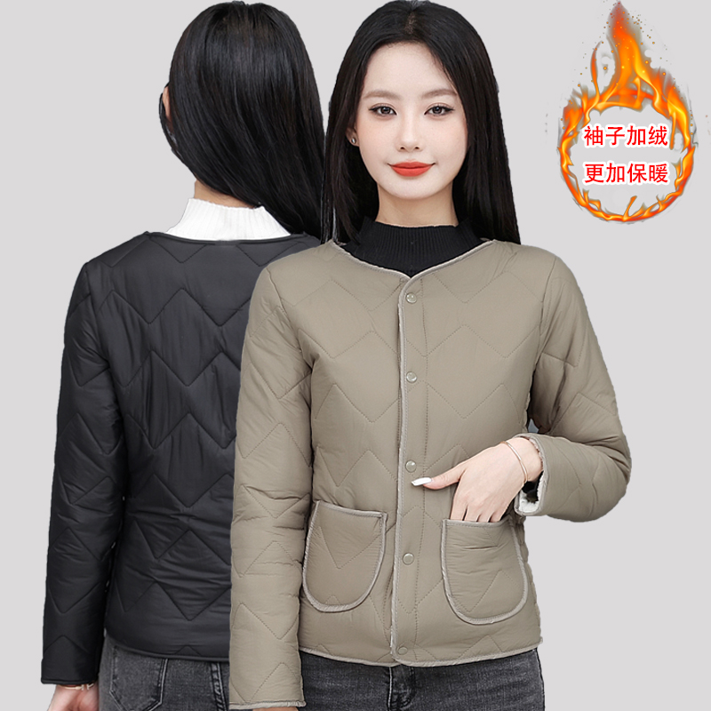 秋冬羽绒棉服女短款内胆加绒妈妈大码内穿加厚保暖棉袄中老年外套