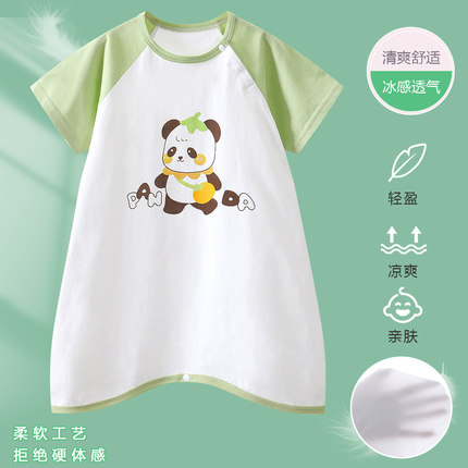 婴儿睡袍夏季款纯棉男女宝宝短袖空调服睡衣儿童防踢被家居服睡裙