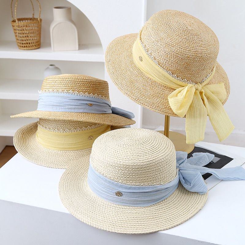 2025新款法式优雅蝴蝶结草帽遮阳防晒帽子女夏季出游度假显脸小