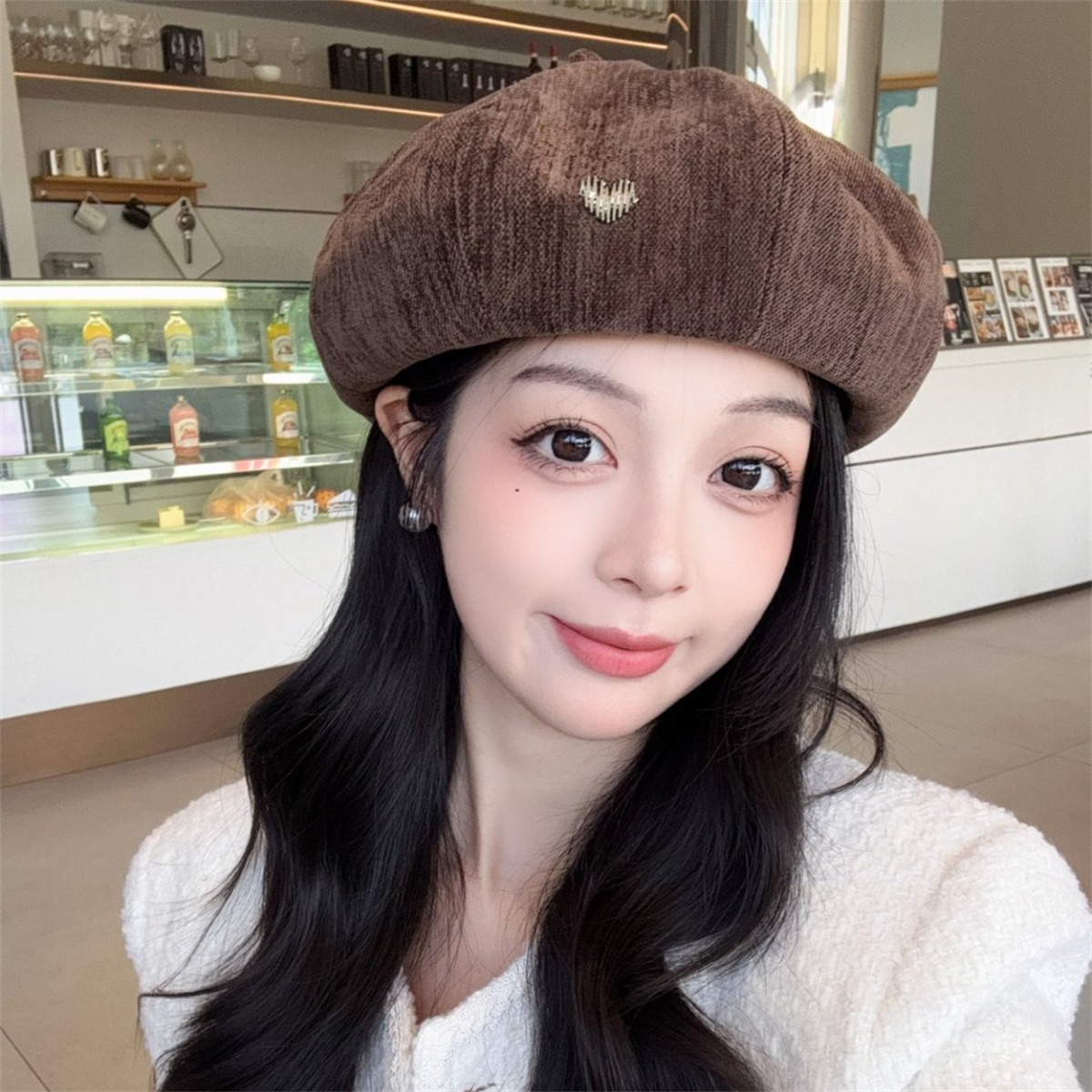 韩版复古爱心贝雷帽大头围显脸小