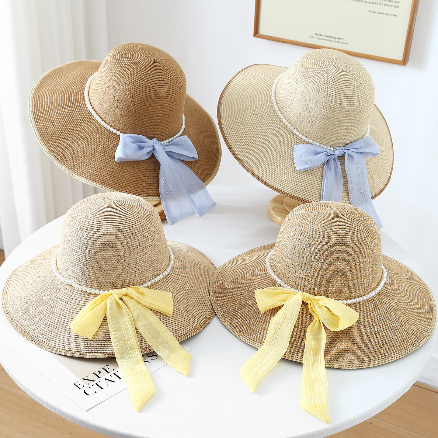 新款法式飘带蝴蝶结草帽防晒遮阳帽2026夏季海边出游沙滩太阳帽子