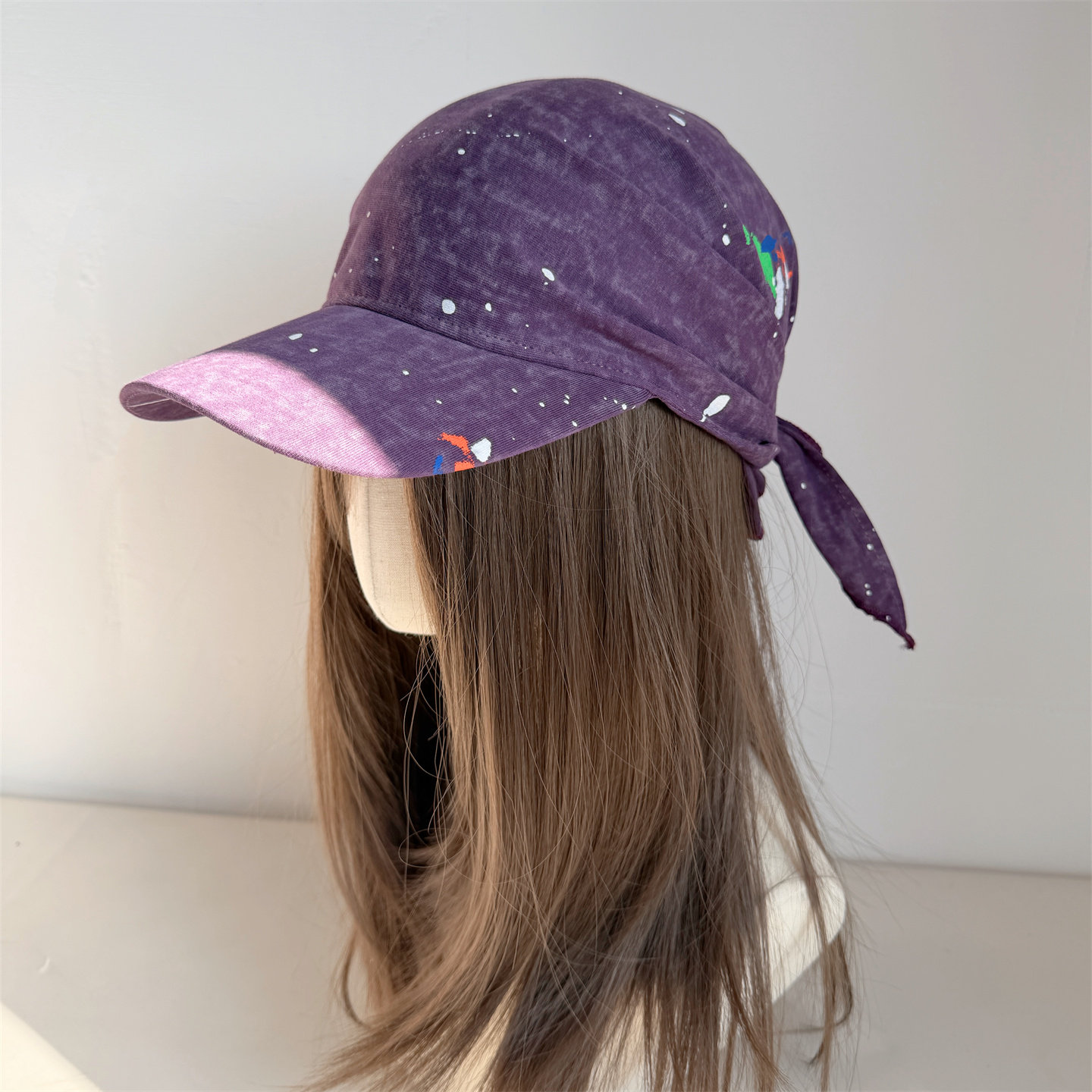 个性不规则涂鸦紫色防晒包头帽子春夏薄款出街时髦头巾帽嘻哈帽潮