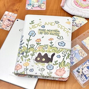 花丛小猫ins卡册小卡原创卡通a5四宫格PU学生高颜值收纳册相册