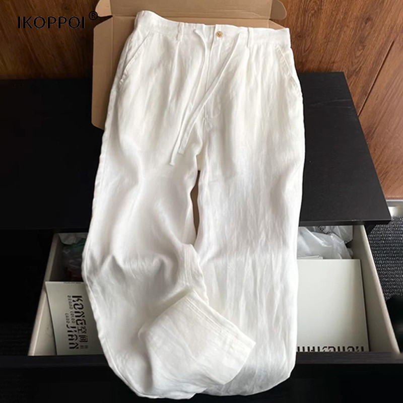 高端老钱风白色天丝亚麻西装阔腿裤男夏季慵懒松弛感裤子宽松长裤