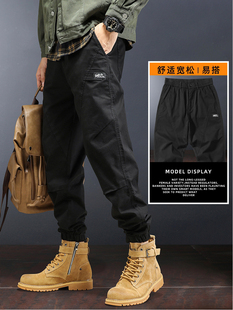 美式潮牌工装裤男士春秋季宽松束脚潮流长裤子帅气百搭哈伦休闲裤