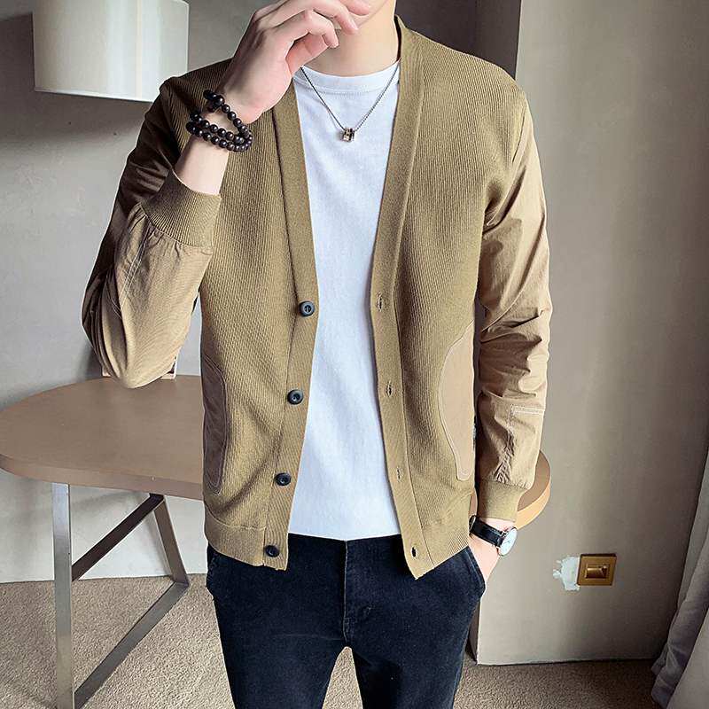 2024 봄 가을 새로운 카디건 스웨터 한국 스타일 잘 생긴 울 재킷 얇은 스웨터 남성 니트 스웨터