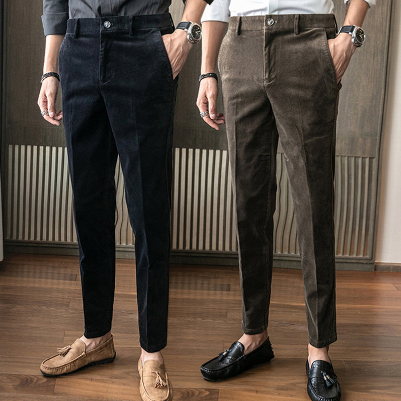 灯芯绒休闲裤男士秋冬季修身小脚西装裤ins韩版潮流覆古百搭长裤