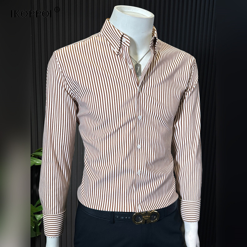 高端时尚红条纹衬衫男士长袖内搭2026新款春季高级感痞帅打底衬衣