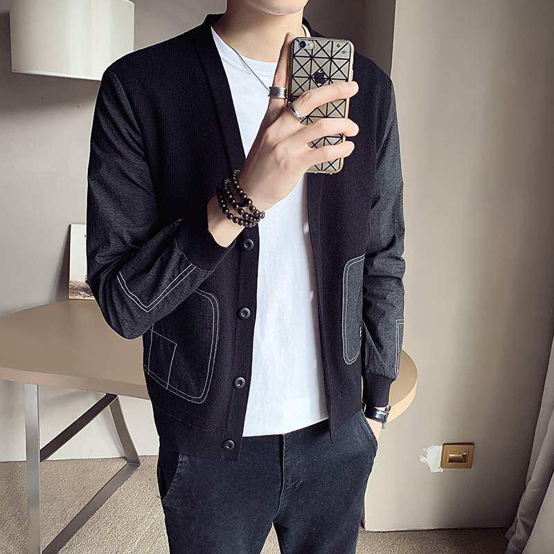 2024 봄 가을 새로운 카디건 스웨터 한국 스타일 잘 생긴 울 재킷 얇은 스웨터 남성 니트 스웨터