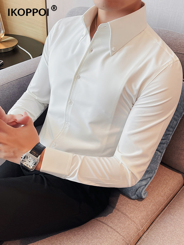 高端男士法式大尖领长袖衬衫2025春秋休闲百搭修身高级感商务衬衣