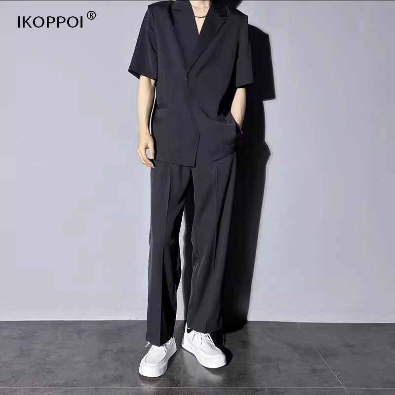 时尚套装男士夏季设计感西服垂感西裤搭配一套英伦风雅痞两件套潮