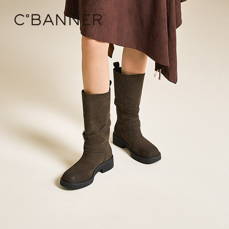 千百度美拉德西部牛仔靴女2025冬季新款厚底踢不烂骑士靴高筒长靴,女鞋,西部靴,淘宝优惠券,粉丝福利购,淘宝优惠卷