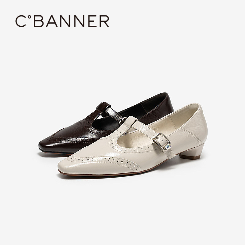 千百度粗中跟T字带玛丽珍鞋女2026春季新款真皮轻奢方头浅口单鞋,女鞋,玛丽珍鞋,淘宝优惠券,粉丝福利购,淘宝优惠卷