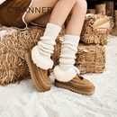 千百度厚底复古时尚雪地靴女2025冬季新款暖暖靴毛毛鞋短靴保暖