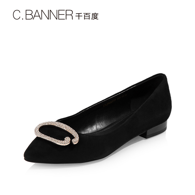 A7429602千百度春秋新品商场同款绒面钻饰低跟女鞋单鞋C.BANNER