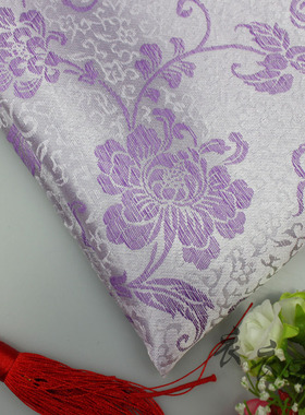 织锦缎布料古装汉服COS和服唐装旗袍丝绸缎服装面料-紫色凤尾牡丹