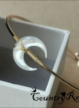 天然月牙戒指双面白蝶贝骨兰戒女