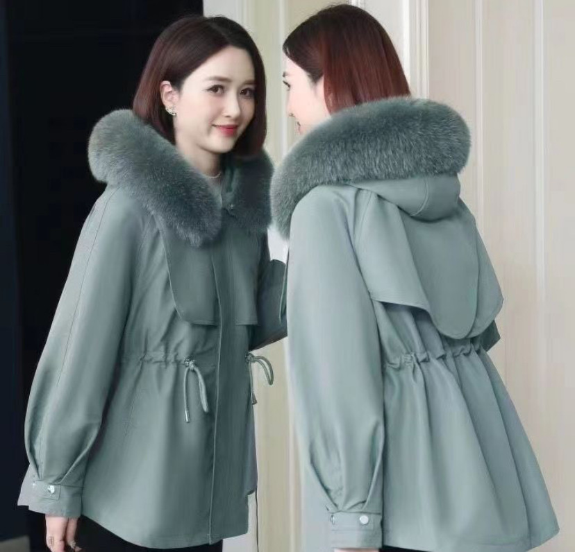 万人迷狐狸毛领真皮草派克服女新款时尚保暖可拆卸活里活面外套