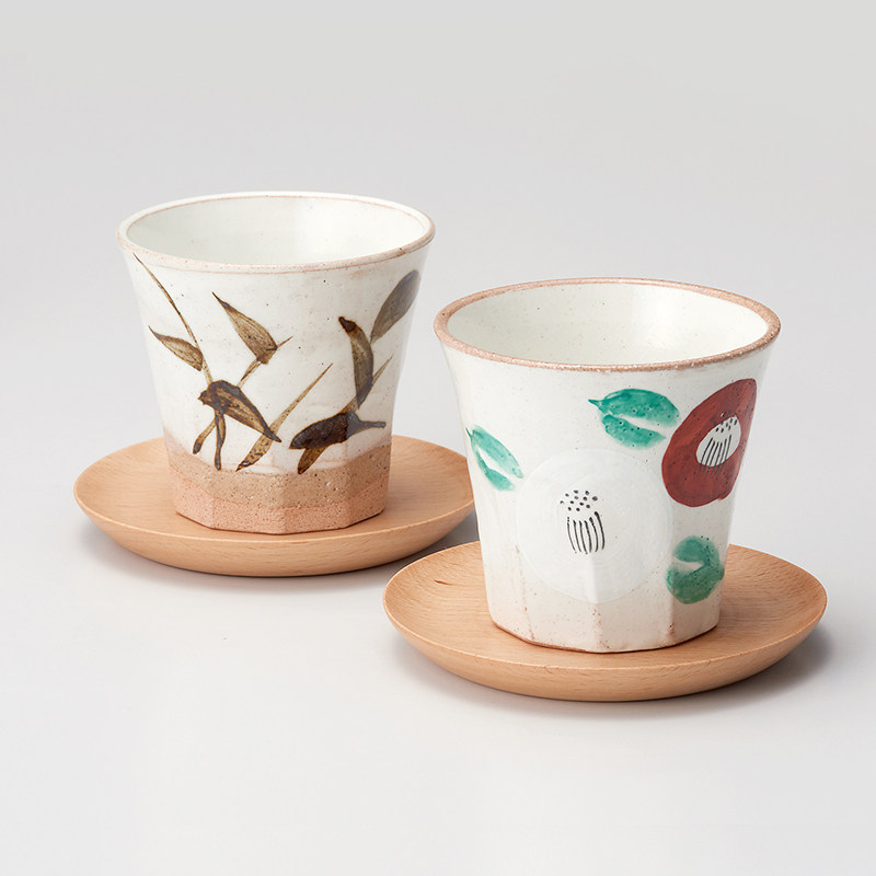 日本进口美浓烧陶瓷茶杯釉下彩日式田园风咖啡杯精美茶杯粗陶对杯