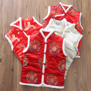 唐装马甲~宝宝过年男童民族拜年服儿童中国风中式背心新年装秋冬7
