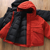 儿童中大童工装 高品质童装 男童秋冬夹棉加厚连帽棉服 风保暖棉袄A