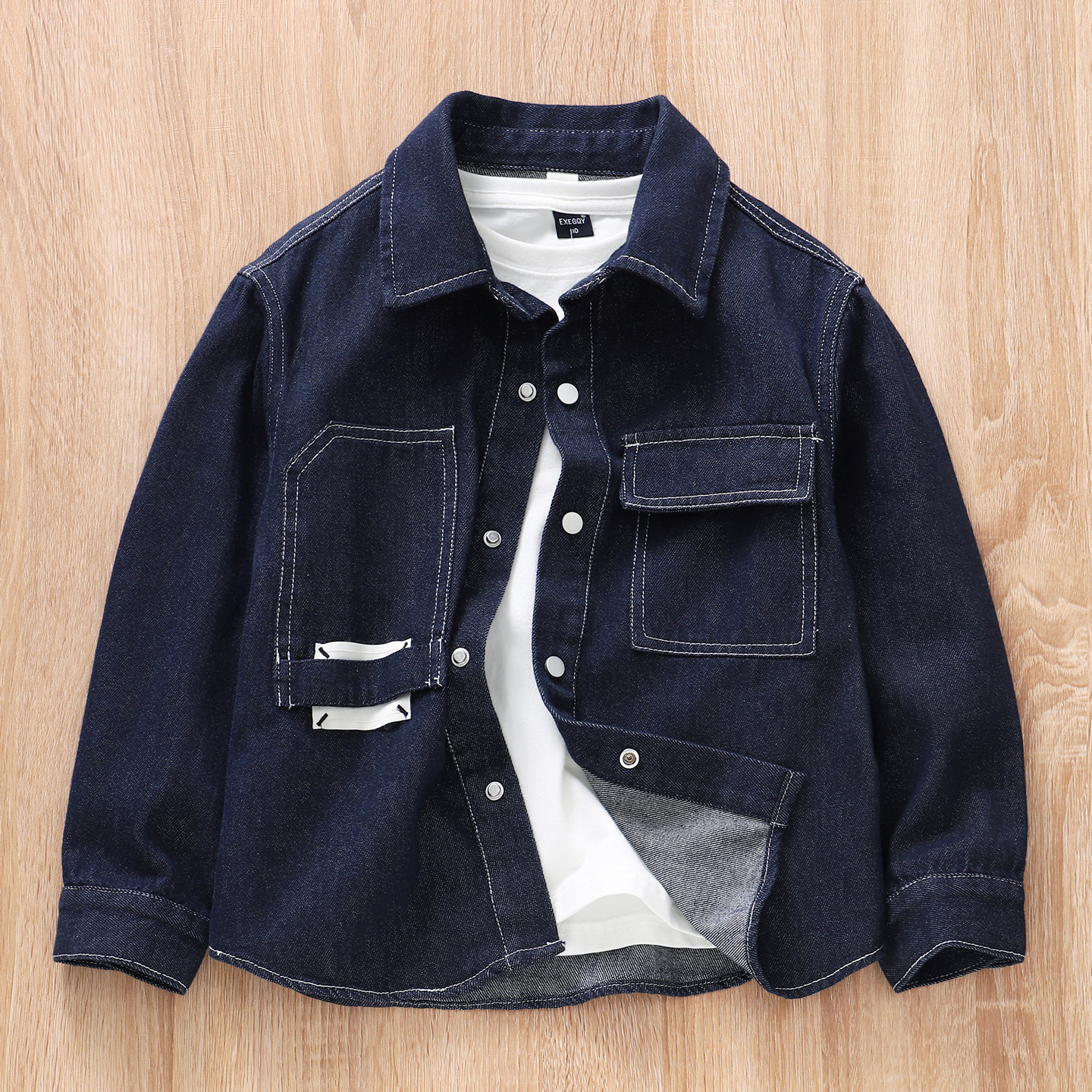 高品质新款男童春秋明线牛仔衬衫