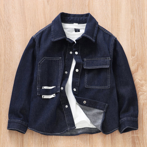 高品质新款男童春秋明线牛仔衬衫