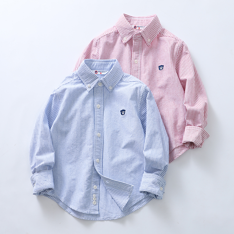 小熊牌柔软纯棉男童春夏条纹衬衫
