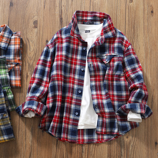 新款 儿童宝宝柔软衬衣春秋外贸童装 w11 衬衫 棉微磨毛男童格子长袖