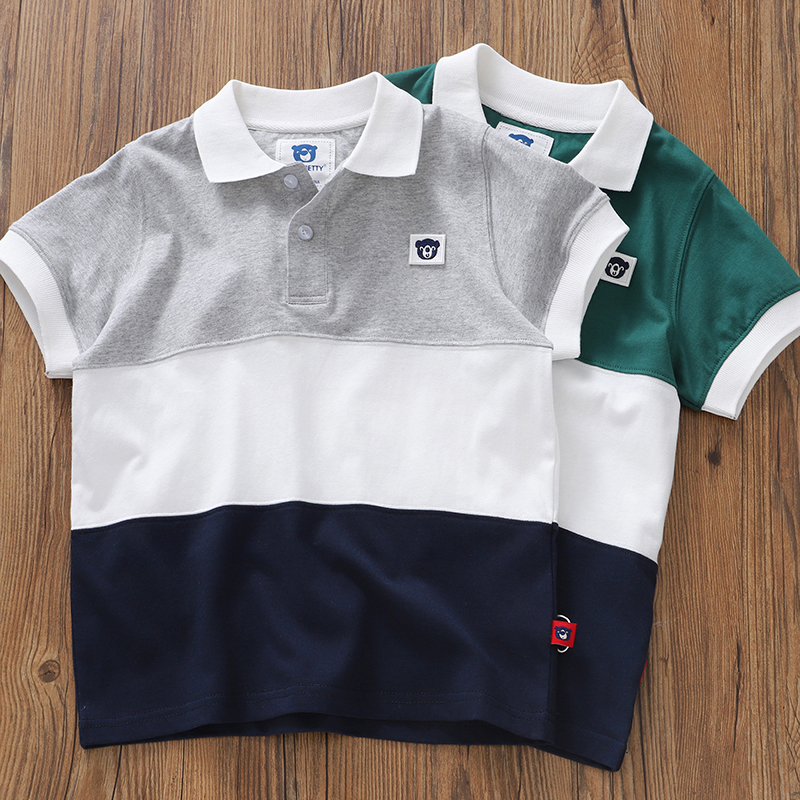 高品质珠地棉男童拼色翻领POLO衫