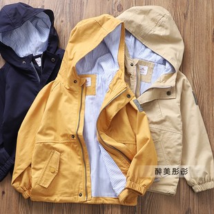 高品质童装男童春秋新款双层棉连帽风衣~儿童宝宝中长款外套W12