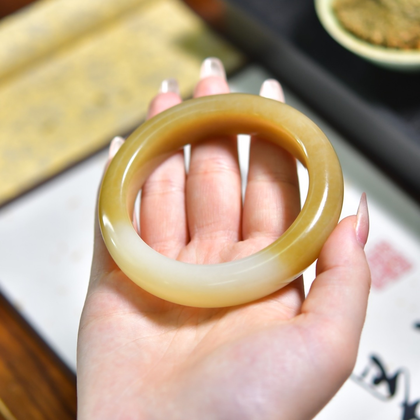 高端精品新疆和田玉且末糖手镯圆镯玉镯女士保真正品真品