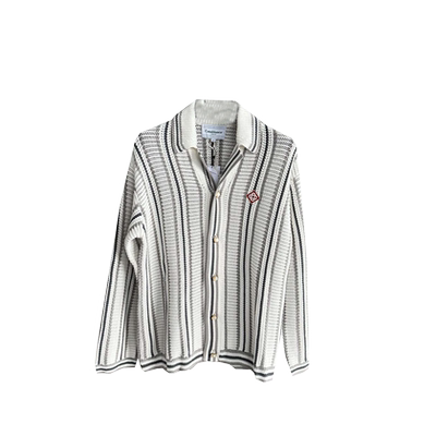 casablanca手工编织灰白西西里丝绸休闲美式复古长袖毛衣外套