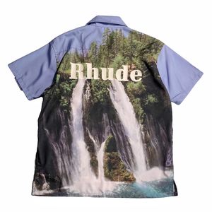 rhude山水瀑布油画风短袖衬衫