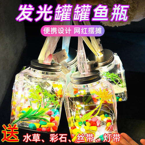 网红发光罐罐鱼瓶小鱼瓶小型发光