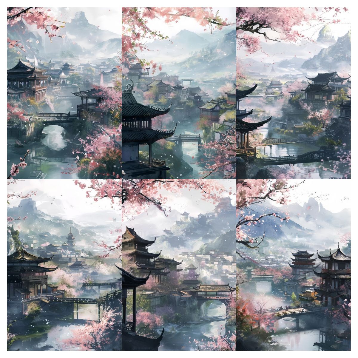 新款古风建筑山水海报贴