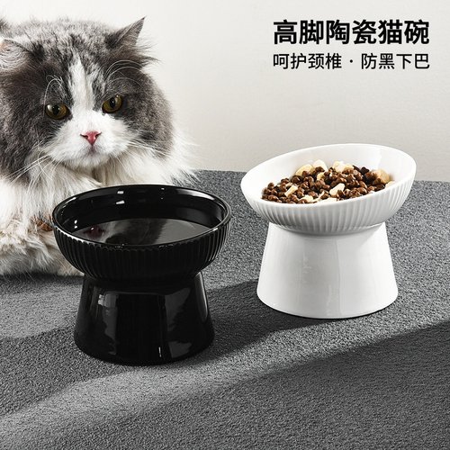 宠物猫碗陶瓷斜口双碗猫食盆狗碗