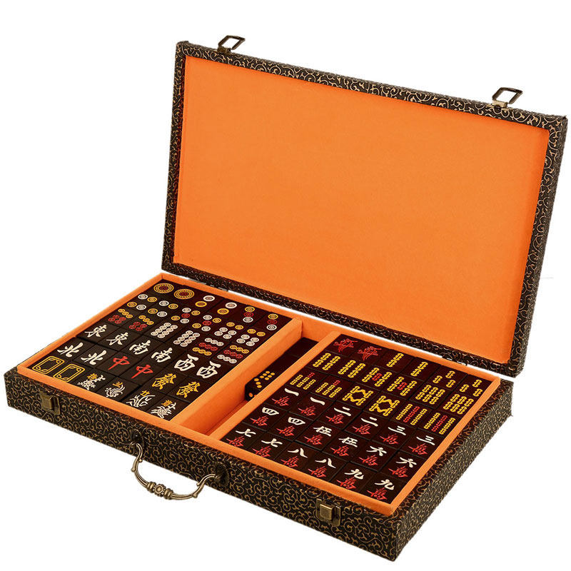 麻将牌实木家用手搓麻将大号黑檀木麻将牌檀香木配盒子高档礼品盒