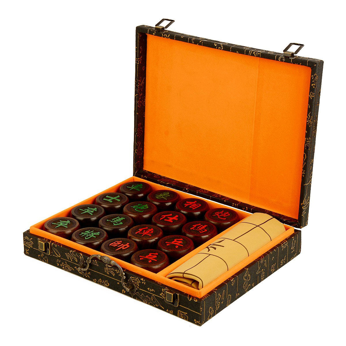 黑檀木象棋皮革棋盘大号实木黑檀木中国棋木雕象棋家用礼品套装