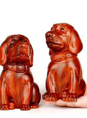 速发桃木木雕二摆件办狗生肖狗摆件卧室家居十公装饰实木工艺品摆